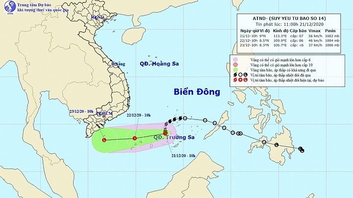 Bão số 14 suy yếu thành áp thấp nhiệt đới, gió giật cấp 9