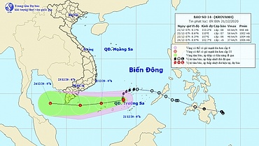 Bão số 14 sẽ suy yếu thành áp thấp nhiệt đới