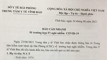 Phát hiện 1 trường hợp F1 nghi mắc Covid-19 tại Hải Phòng