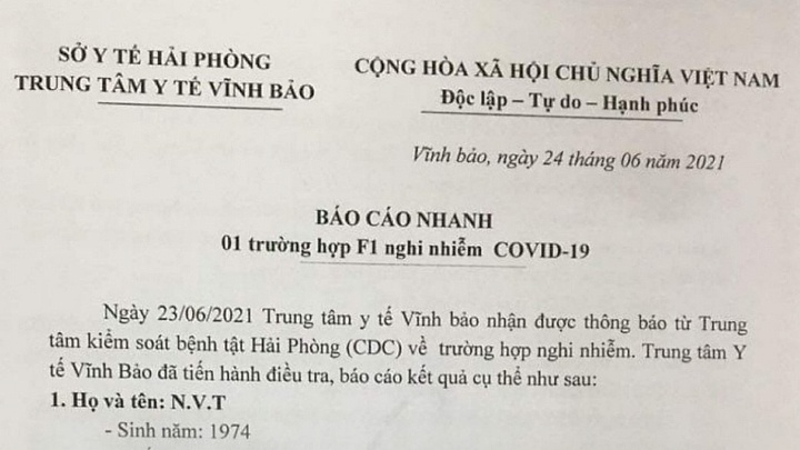 Phát hiện 1 trường hợp F1 nghi mắc Covid-19 tại Hải Phòng