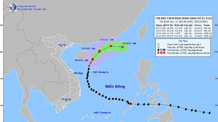 Bão số 9 cách quần đảo Hoàng Sa 260km, vẫn giật cấp 11