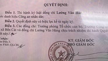 Tước danh hiệu một Phó trưởng công an phường ở Bình Dương