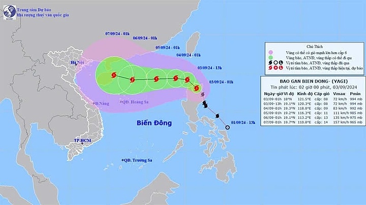 Yagi moves into East Sea on Sept. 3, likely to gain further strength