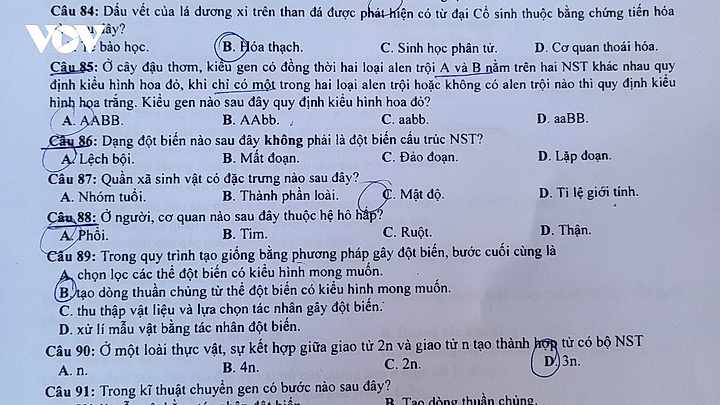 Đề thi Sinh học kỳ thi tốt nghiệp THPT 2023